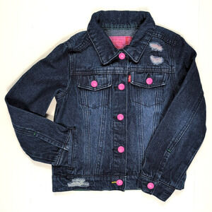 Levi’s x Crayola Denim Jacket Kids 6X Blue Distressed Pink Snap Trucker Y2K